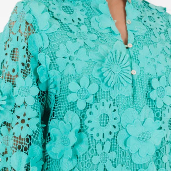 Elegant Floral Lace Midi Dress in Turquoise - Picture 5 of 5